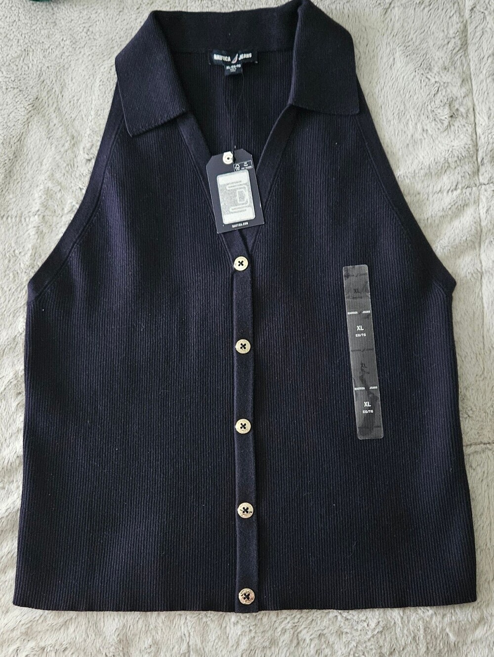 NWT Nautica Jeans Navy Ribbed Sweater Vest Button Front XL
